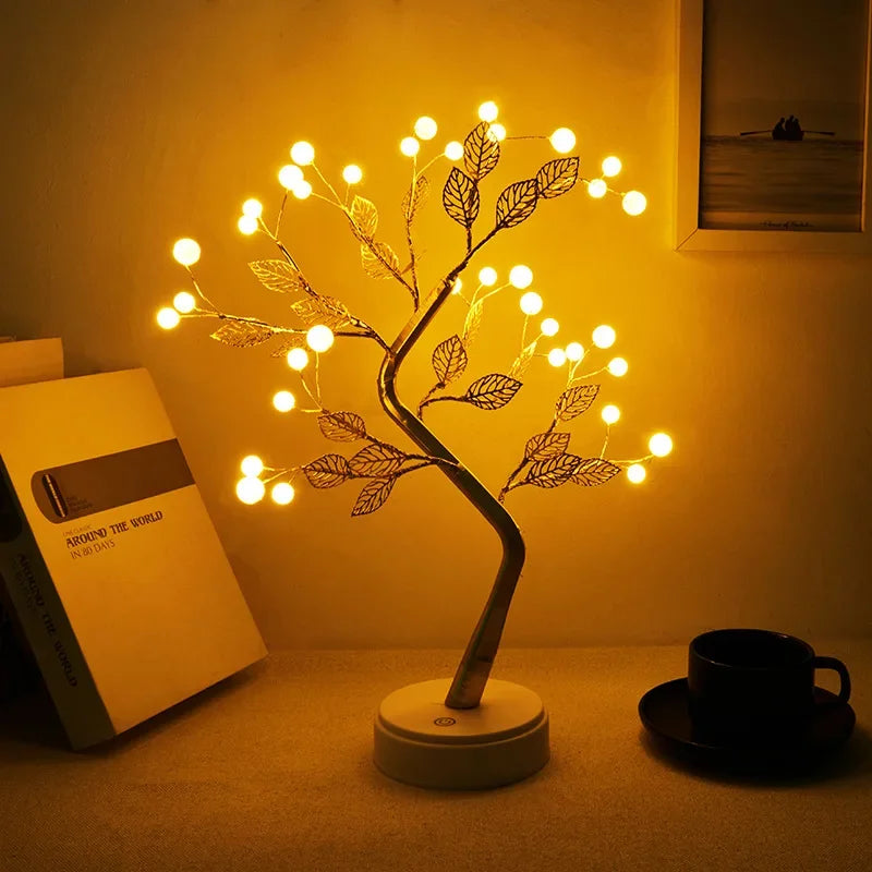 LED Tree Lamp β USB/Battery Powered Decorative Light with Copper Wire & Golden Leaves