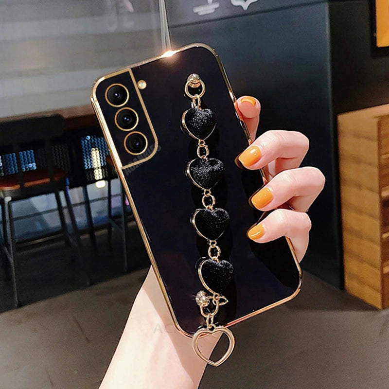 Heart Bracelet Chain Phone Case for Samsung Galaxy S24 S23 S22 S21 Ultra