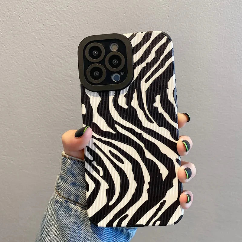 Fashion Zebra Stripe Black & White Shockproof Phone Case  For iPhone 11–16 Pro Max