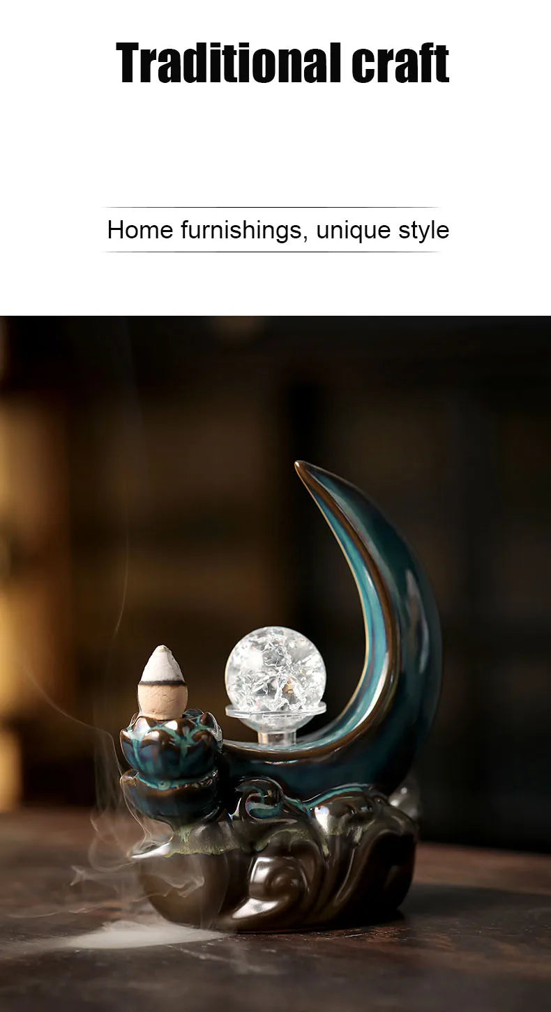 Backflow Incense Burner – Moon Design Ceramic Holder for Home and Office Decoration