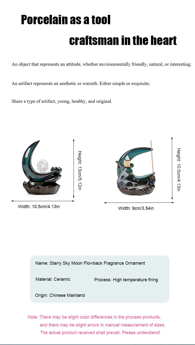 Backflow Incense Burner – Moon Design Ceramic Holder for Home and Office Decoration