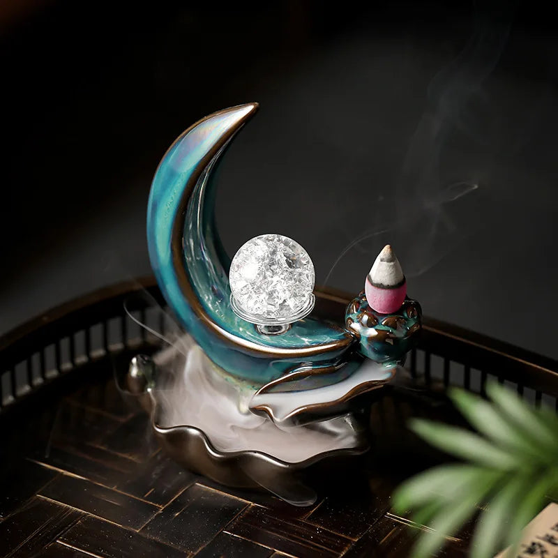 Backflow Incense Burner – Moon Design Ceramic Holder for Home and Office Decoration