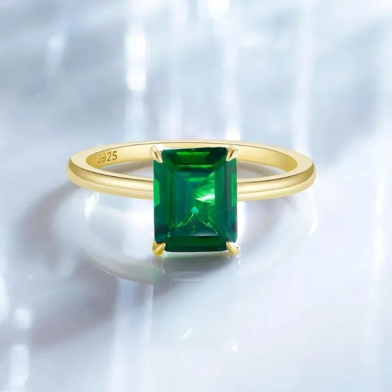 Gold Emerald Zircon Ring for Women