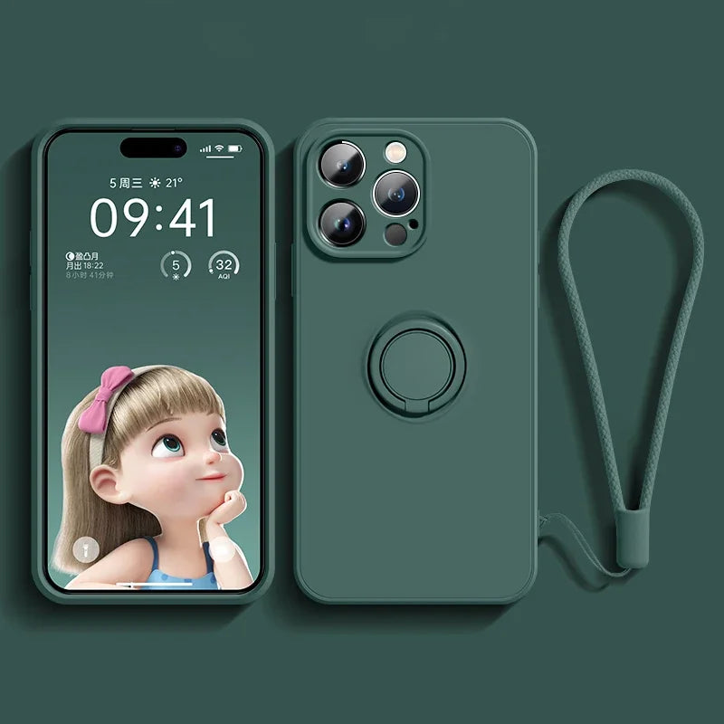 Magnetic Soft Silicone Case with Ring Holder for iPhone
