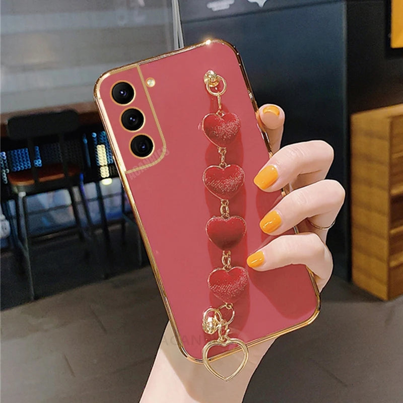 Heart Bracelet Chain Phone Case for Samsung Galaxy S24 S23 S22 S21 Ultra