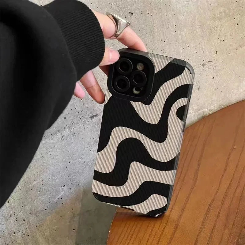 Fashion Zebra Stripe Black & White Shockproof Phone Case  For iPhone 11–16 Pro Max