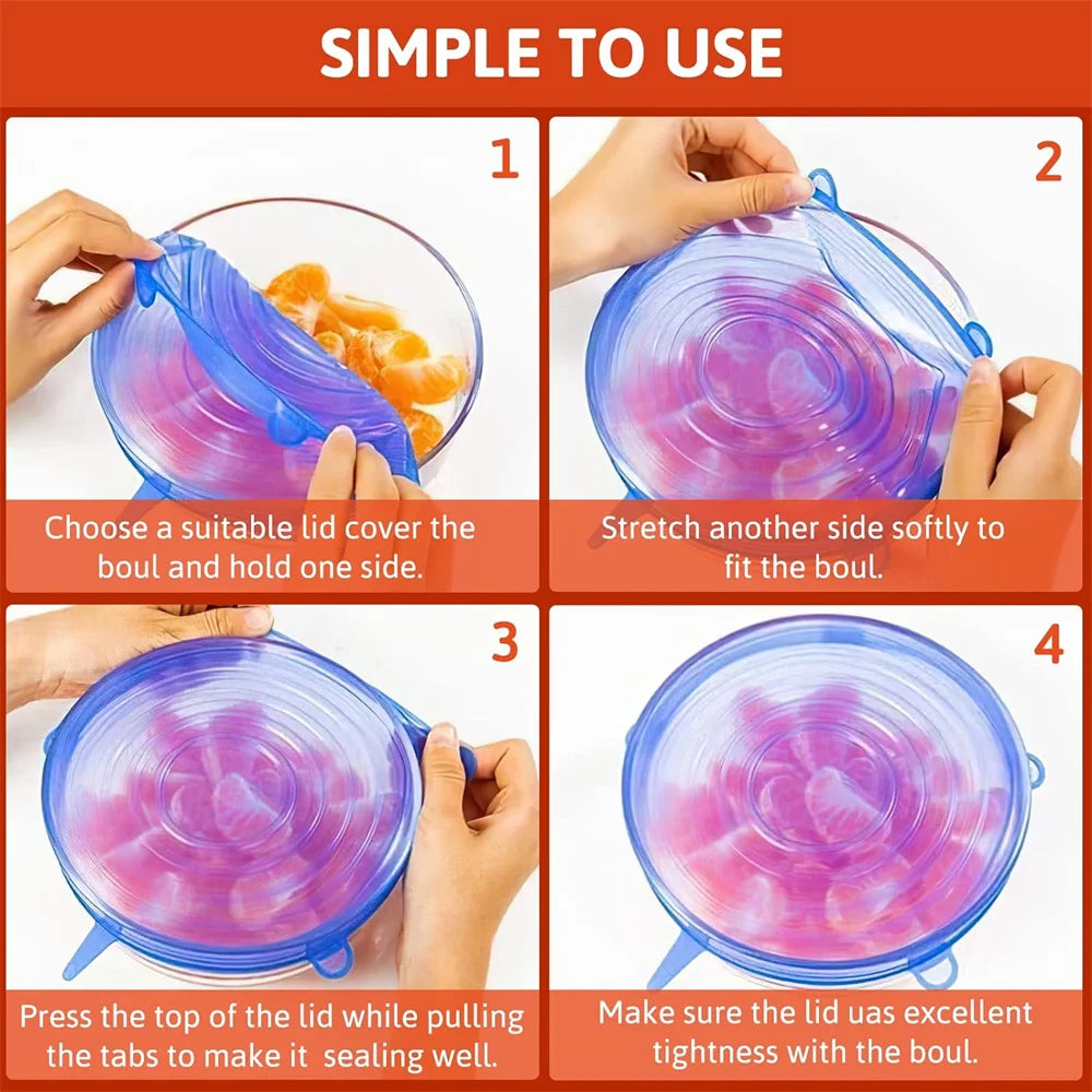 6PCS Reusable Silicone Stretch Lids ā Airtight Food Covers for Bowls, Dishes & Containers