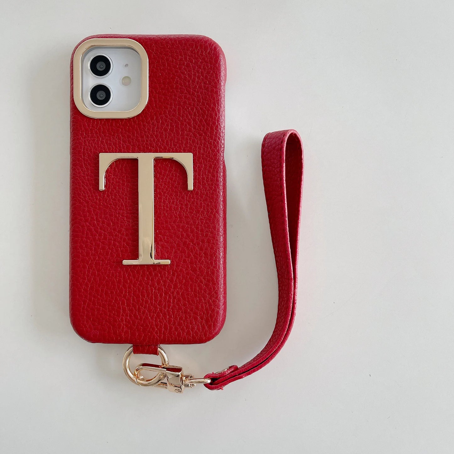Leather Initial Phone Case with Hand Strap for iPhone