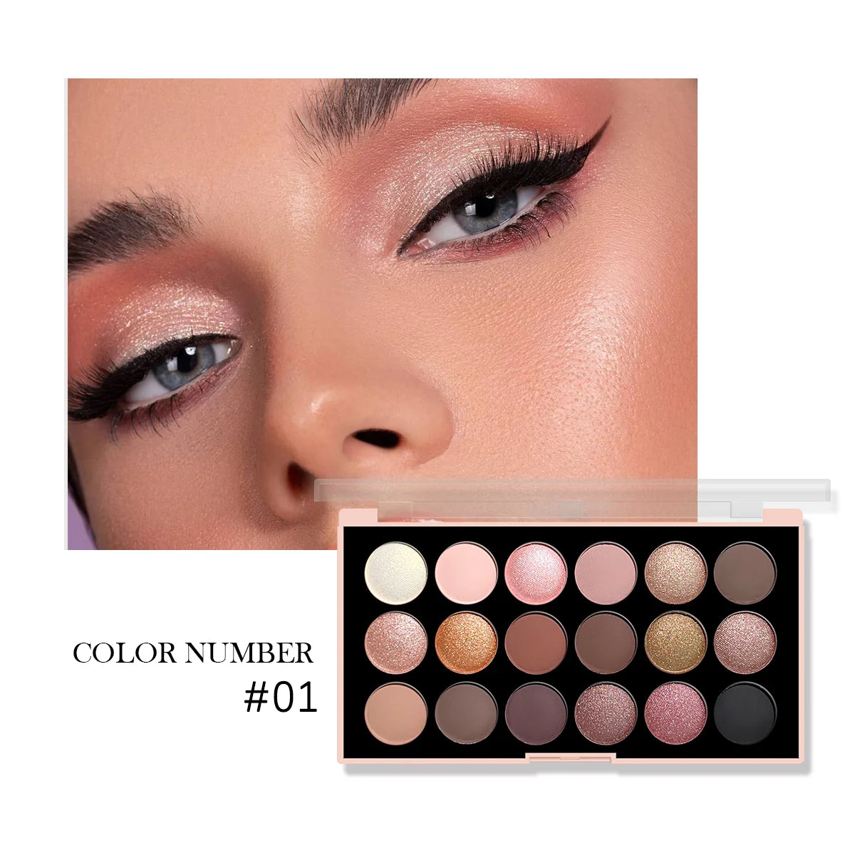 18-Color Eyeshadow Palette – Matte, Shimmer, and Glitter Tones