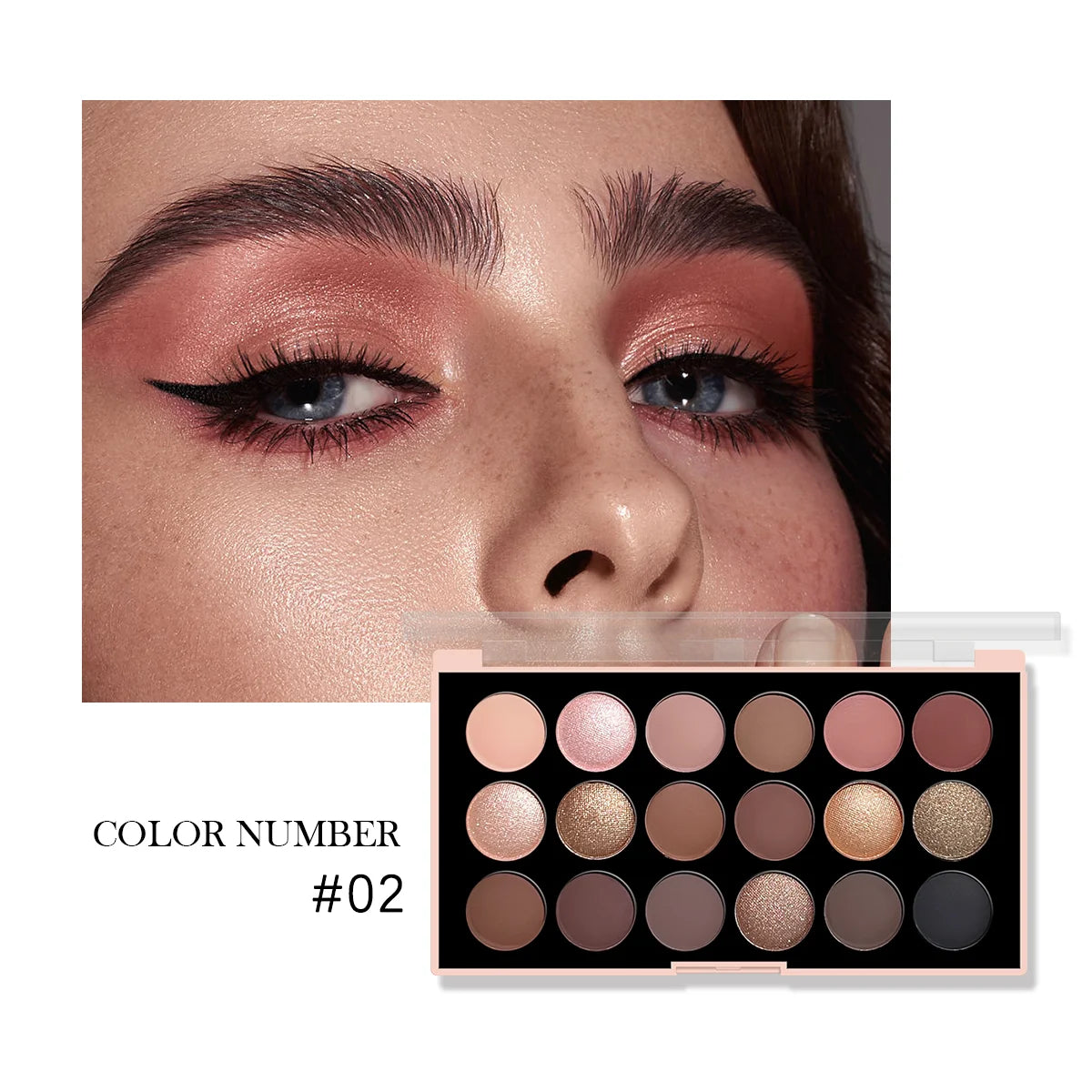 18-Color Eyeshadow Palette – Matte, Shimmer, and Glitter Tones