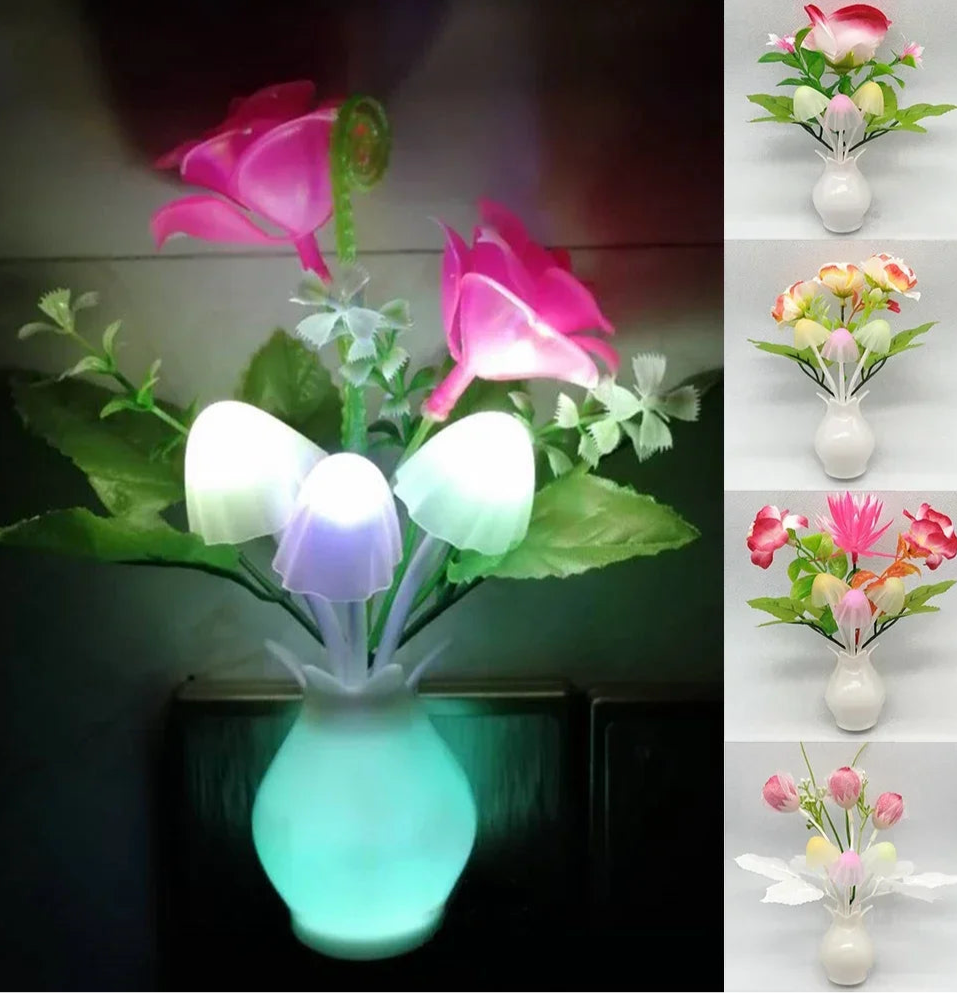LED Rose Flower Night Light – Auto Sensor Mushroom Lamp for Cozy Home Decor