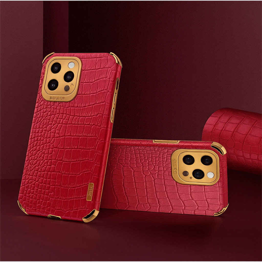 Luxury Crocodile Leather Pattern Phone Case Gold Plating Silicone Cover