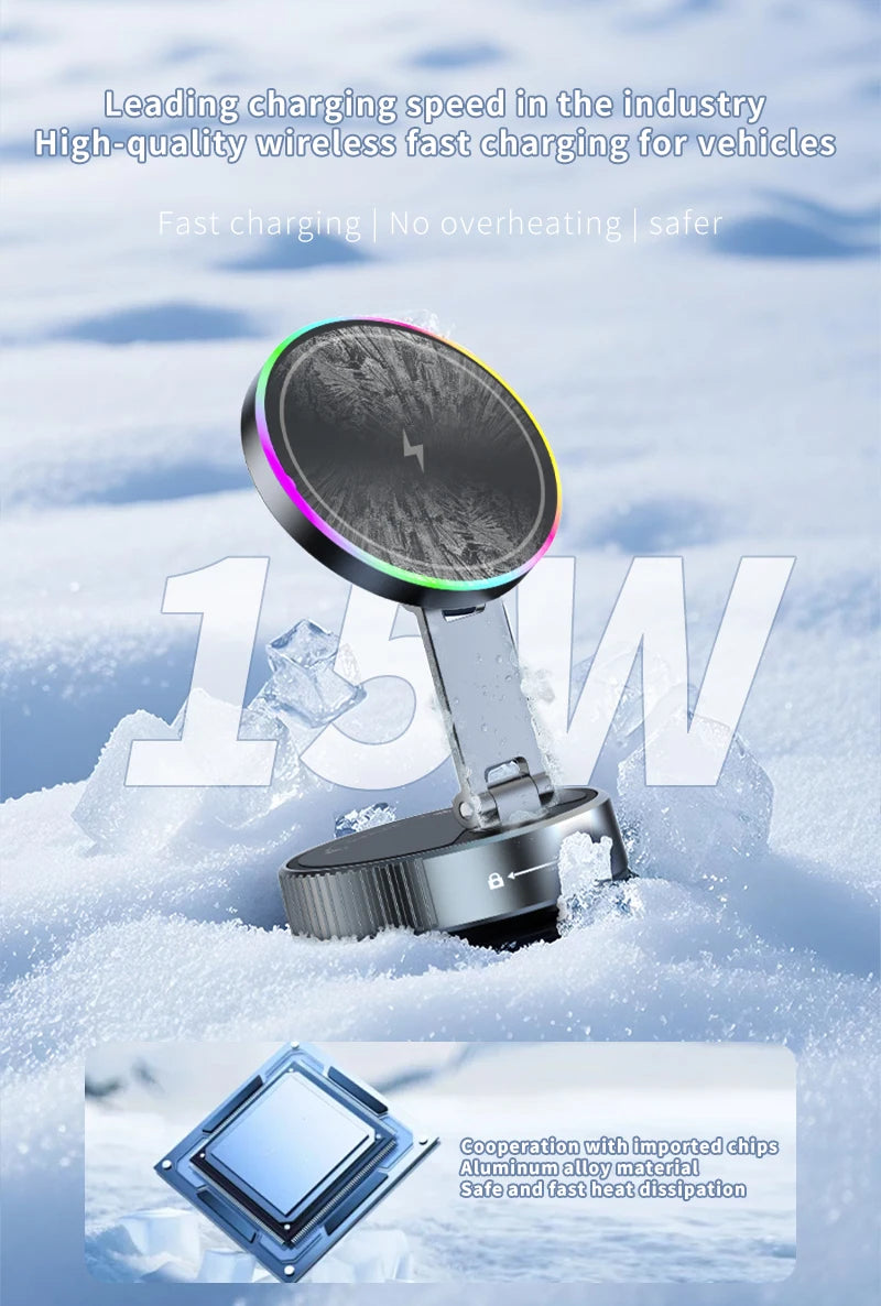 15W Wireless Charger Magnetic Car Holder – Multi-Angle Rotation for iPhone 12–16 Pro Max