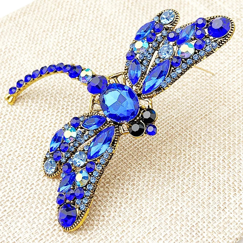 Colorful Dragonfly Rhinestone Brooch Pin for Women – Elegant Insect Jewelry Accessory
