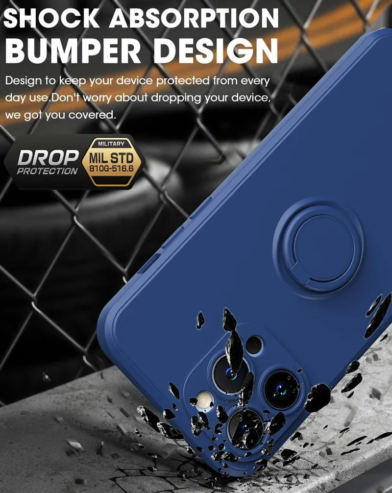 Magnetic Soft Silicone Case with Ring Holder for iPhone