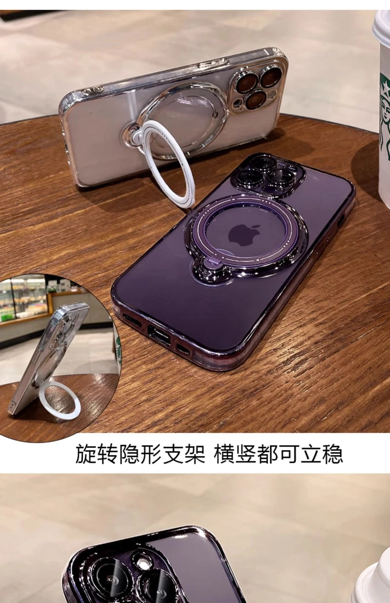 MagSafe Case for iPhone – Transparent Magnetic Ring Holder Shockproof Cover