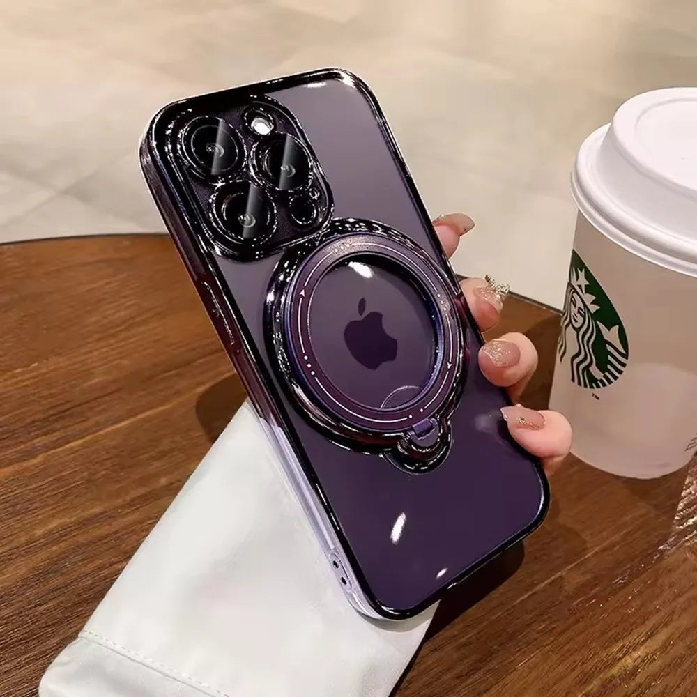 Luxury Magsafe Case with Magnetic Ring Stand – Clear Acrylic Cover for iPhone