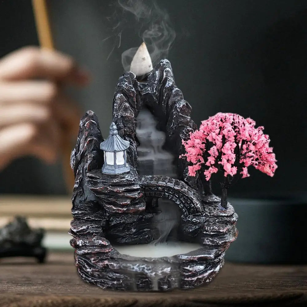 Waterfall Incense Burner – Mountain River Backflow Holder for Home Decor