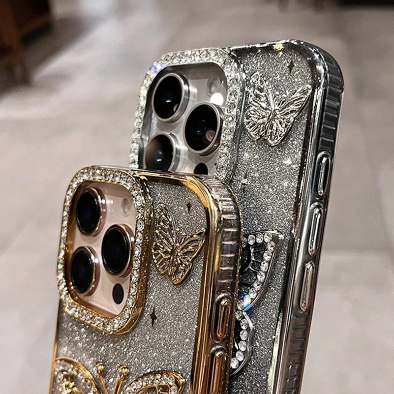 Diamond Butterfly Phone Case – Luxury Plating Soft Silicone Cover