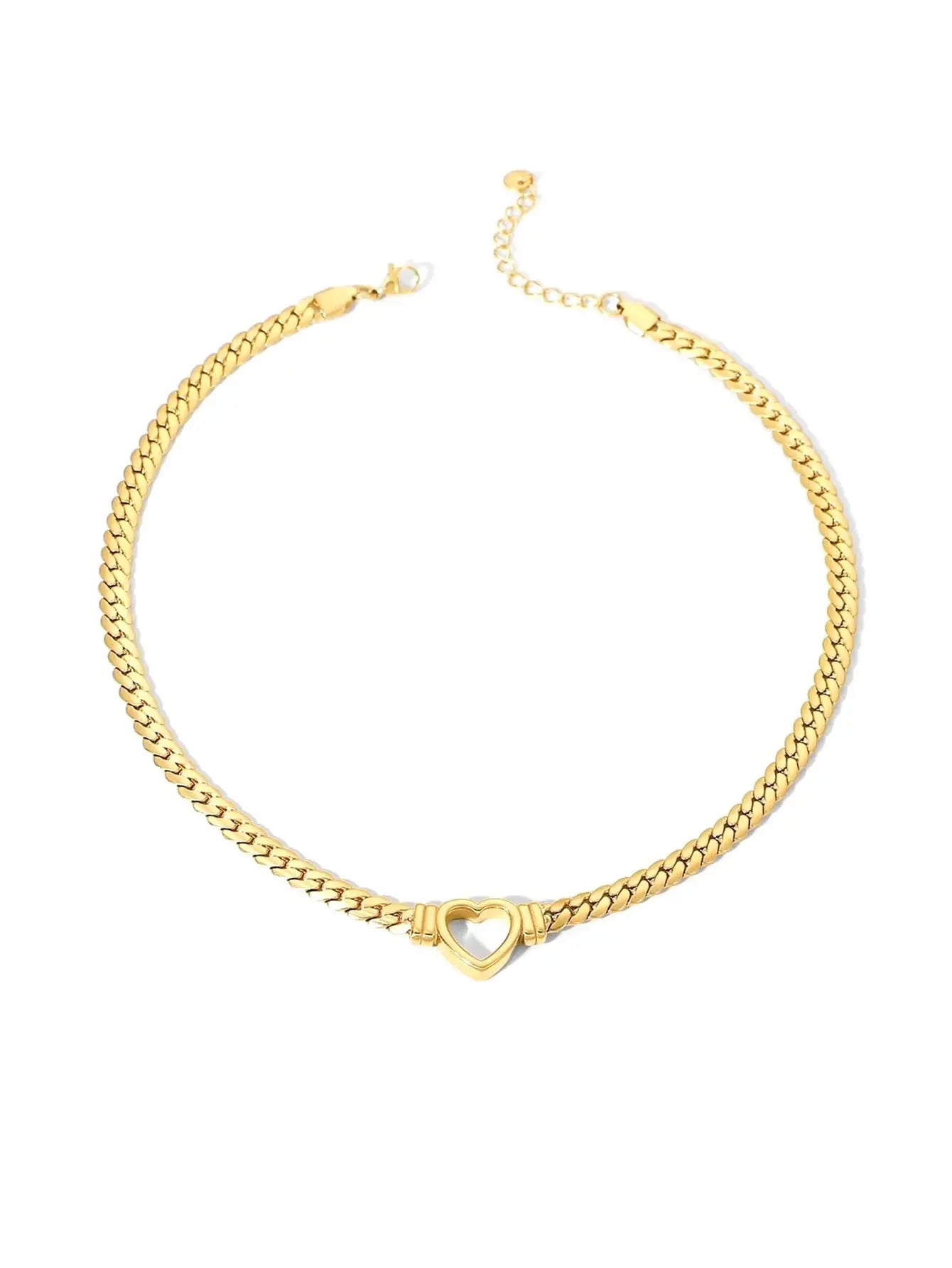18K Gold Plated Heart Chain Necklace – Stainless Steel Unisex