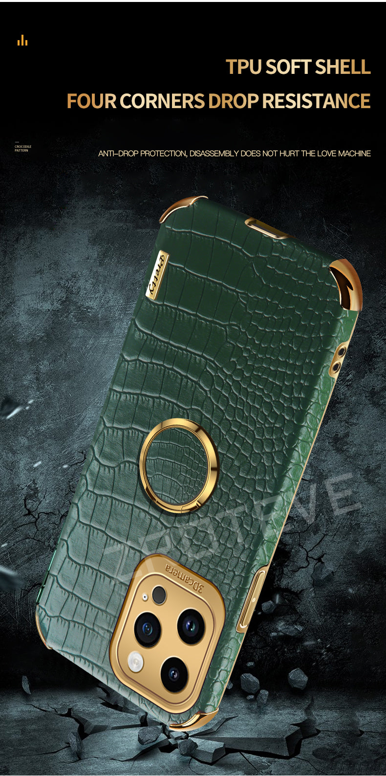 Luxury Crocodile Leather Pattern Phone Case Gold Plating Silicone Cover