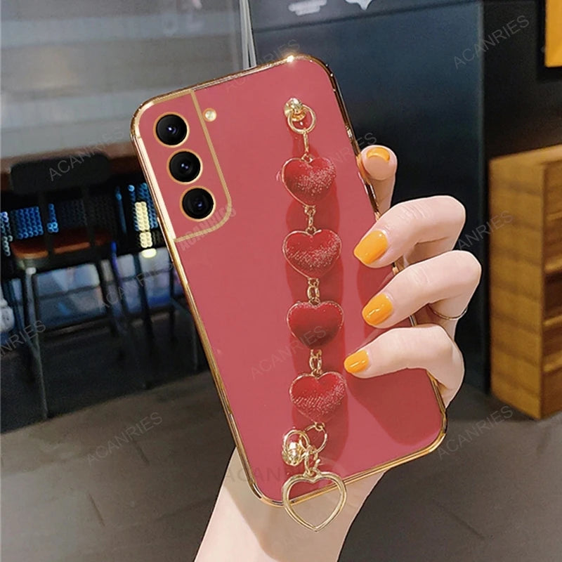 Heart Bracelet Chain Phone Case for Samsung Galaxy S24 S23 S22 S21 Ultra