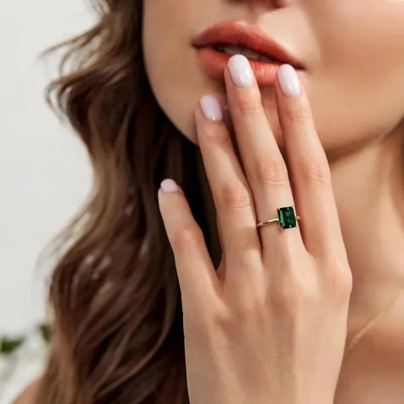 Gold Emerald Zircon Ring for Women