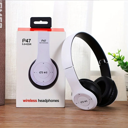Stereo P47 Wireless Bluetooth 5.0 Headset – Foldable Sports Gaming Headphones with Mic