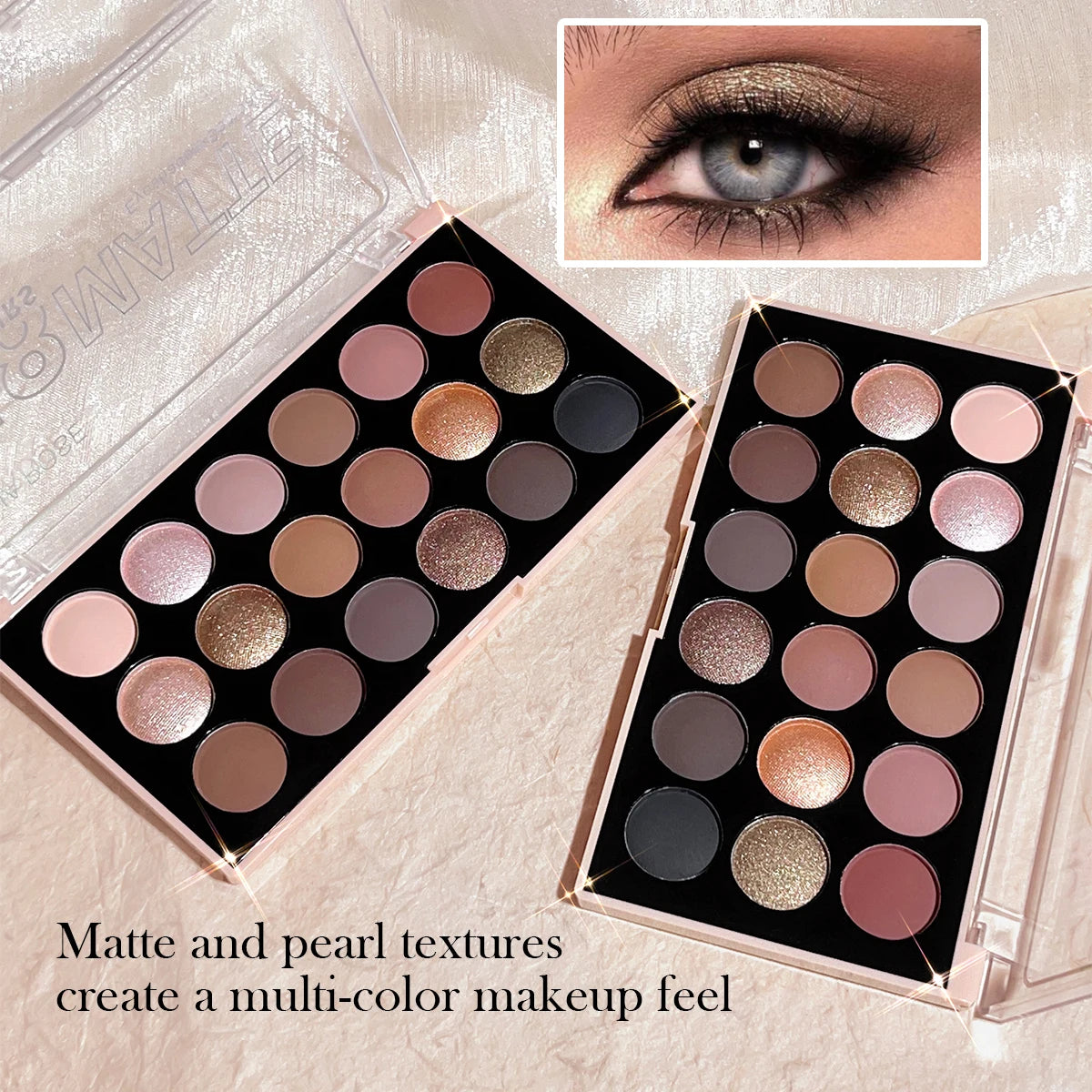 18-Color Eyeshadow Palette – Matte, Shimmer, and Glitter Tones
