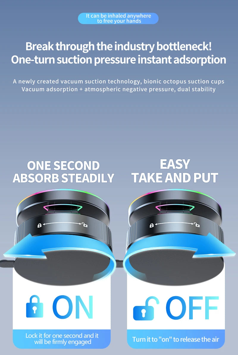 15W Wireless Charger Magnetic Car Holder – Multi-Angle Rotation for iPhone 12–16 Pro Max