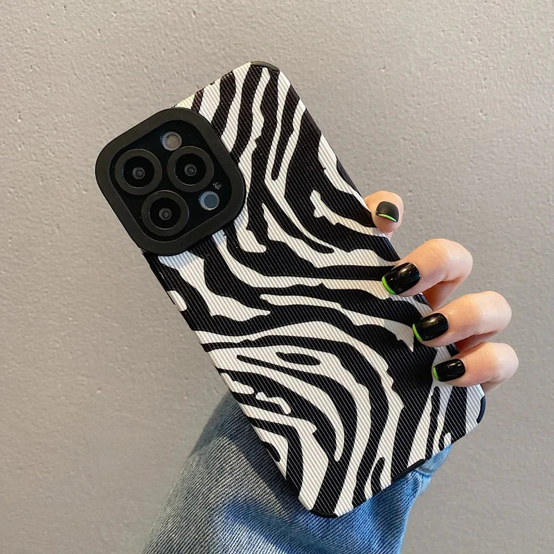 Fashion Zebra Stripe Black & White Shockproof Phone Case  For iPhone 11–16 Pro Max