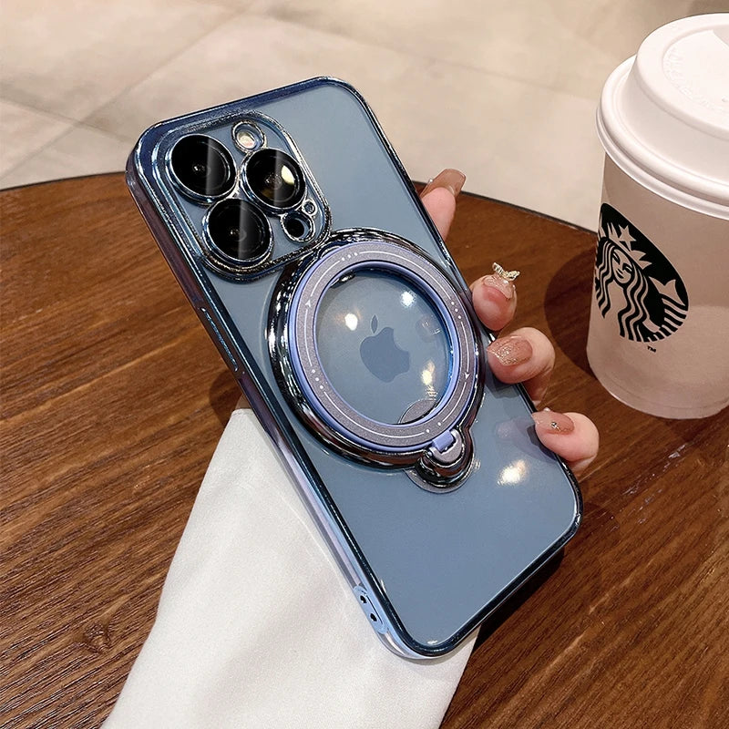 MagSafe Case for iPhone – Transparent Magnetic Ring Holder Shockproof Cover