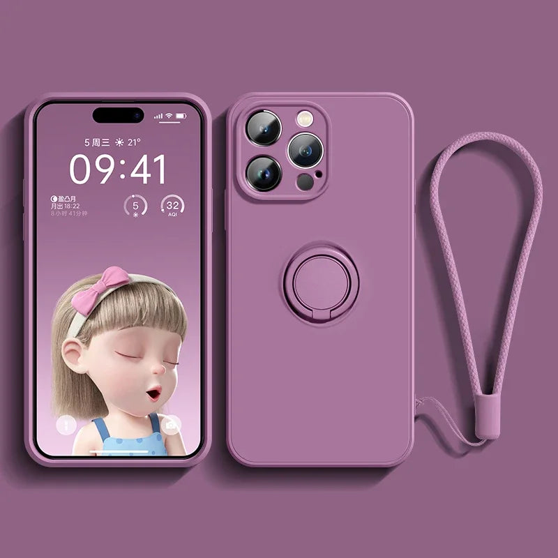 Magnetic Soft Silicone Case with Ring Holder for iPhone