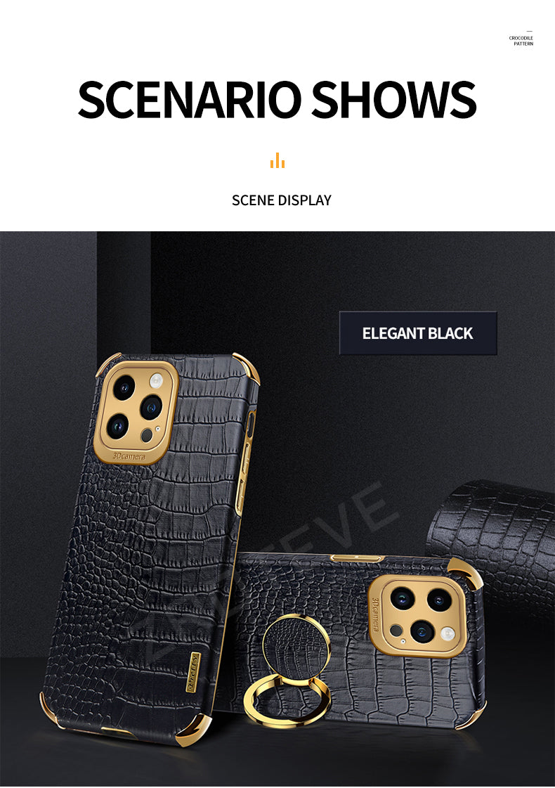 Luxury Crocodile Leather Pattern Phone Case Gold Plating Silicone Cover