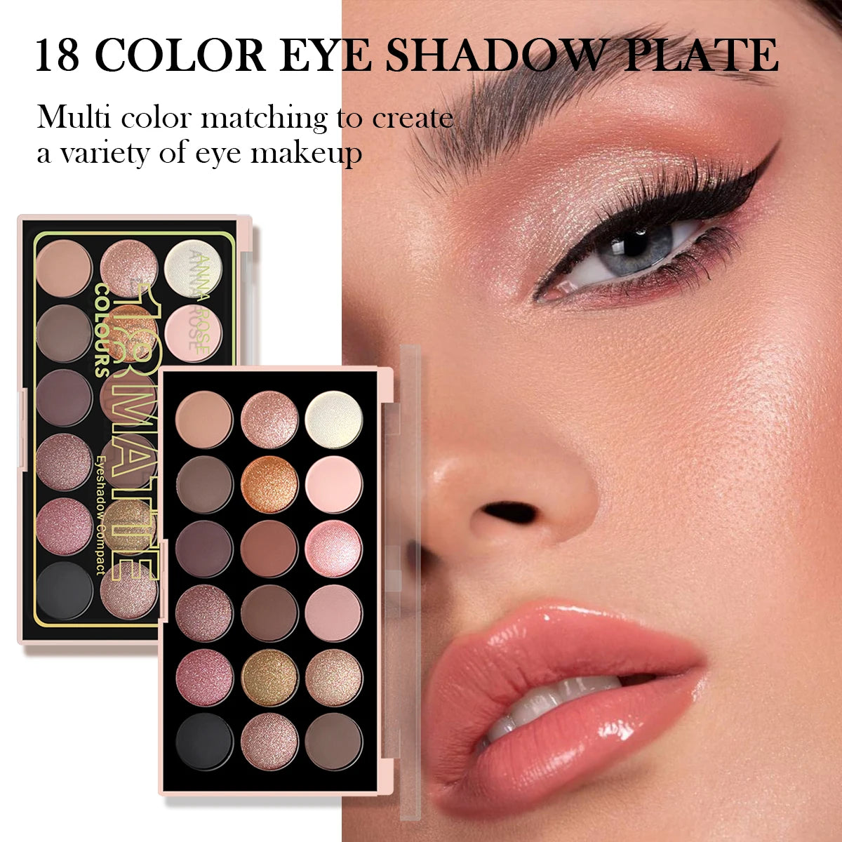 18-Color Eyeshadow Palette – Matte, Shimmer, and Glitter Tones