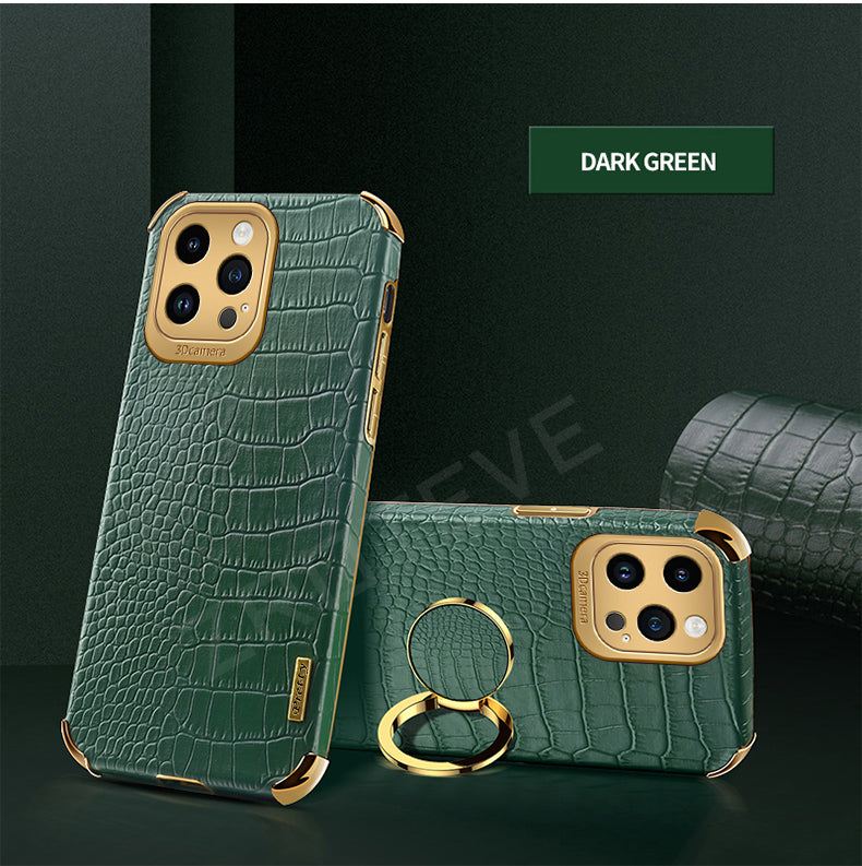 Luxury Crocodile Leather Pattern Phone Case Gold Plating Silicone Cover