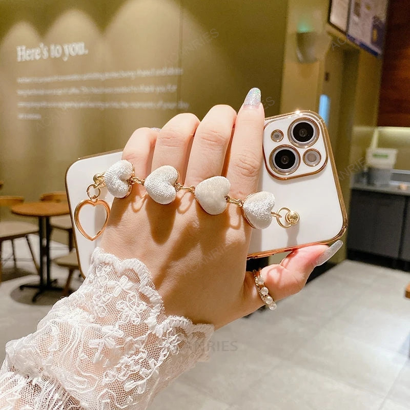 Heart Bracelet Chain Phone Case for Samsung Galaxy S24 S23 S22 S21 Ultra