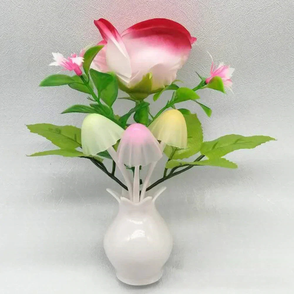 LED Rose Flower Night Light – Auto Sensor Mushroom Lamp for Cozy Home Decor
