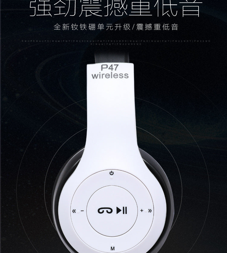 Stereo P47 Wireless Bluetooth 5.0 Headset – Foldable Sports Gaming Headphones with Mic