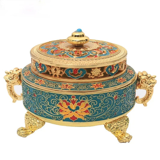 Colored Enamel Lotus Incense Burner – Decorative Metal Holder for Home and Tea Ceremony