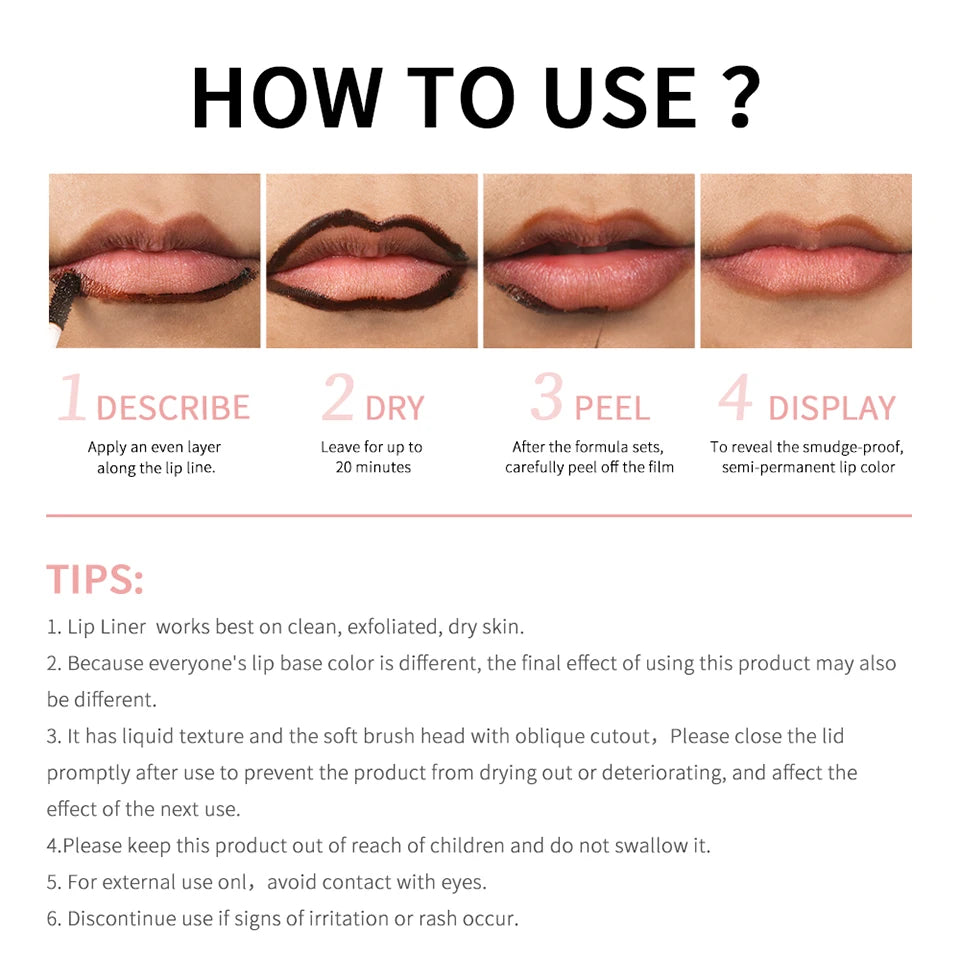 Waterproof Peel-Off Lip Liner – Long Lasting Matte Tattoo Lip Gloss & Lip Tint