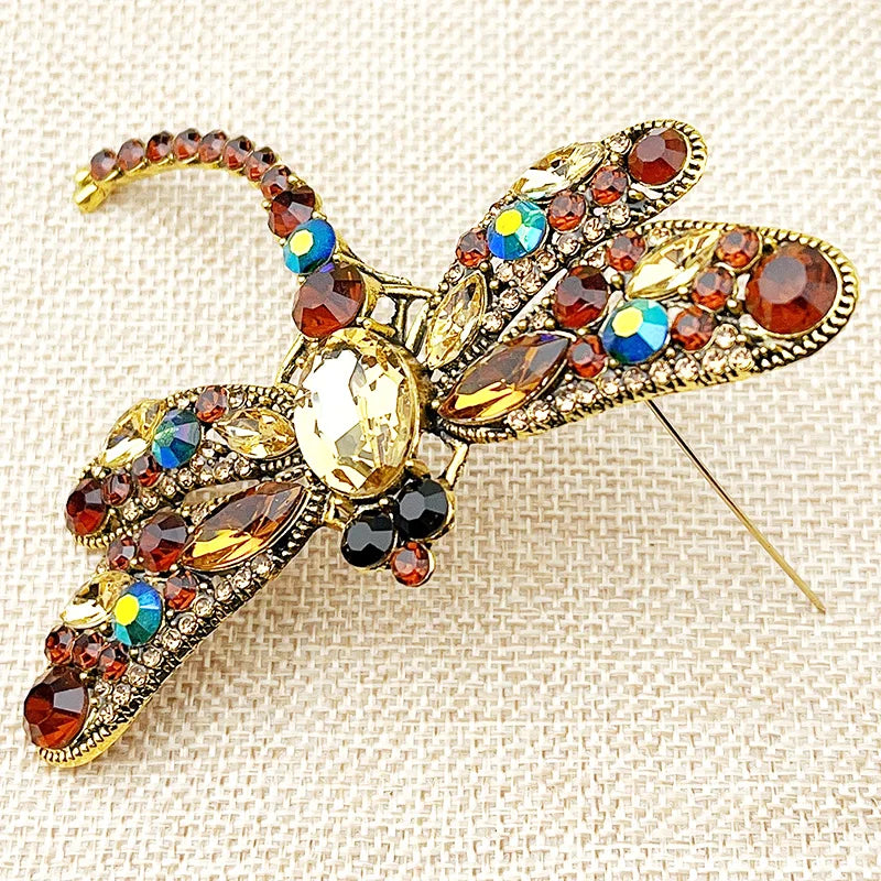Colorful Dragonfly Rhinestone Brooch Pin for Women – Elegant Insect Jewelry Accessory