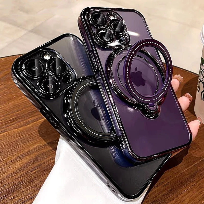 MagSafe Case for iPhone – Transparent Magnetic Ring Holder Shockproof Cover