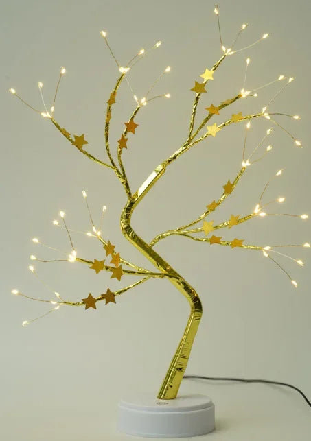 LED Tree Lamp – USB/Battery Powered Decorative Light with Copper Wire & Golden Leaves