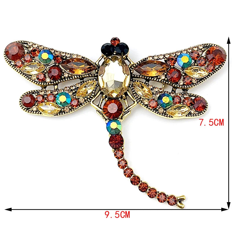 Colorful Dragonfly Rhinestone Brooch Pin for Women – Elegant Insect Jewelry Accessory