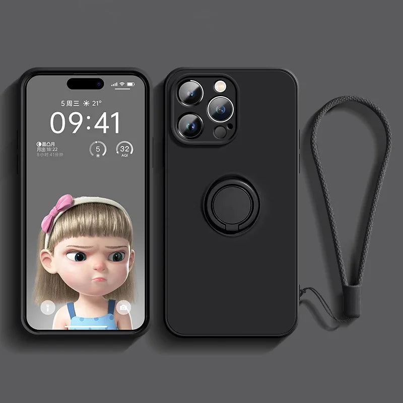 Magnetic Soft Silicone Case with Ring Holder for iPhone
