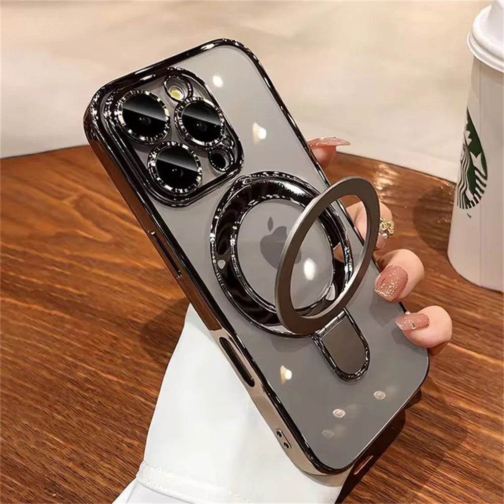 Luxury Magsafe Case with Magnetic Ring Stand – Clear Acrylic Cover for iPhone