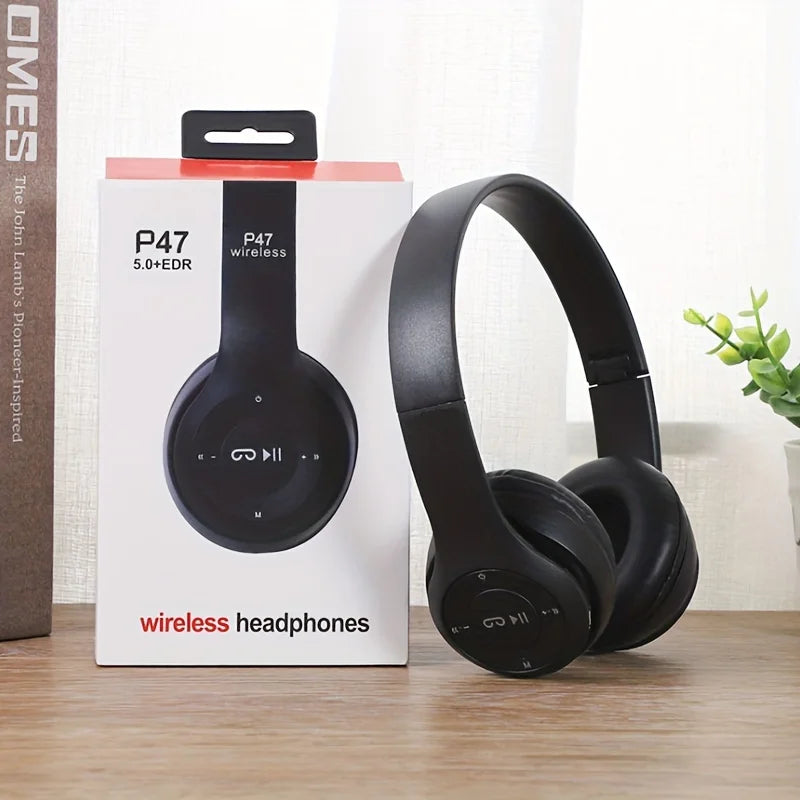 Stereo P47 Wireless Bluetooth 5.0 Headset – Foldable Sports Gaming Headphones with Mic