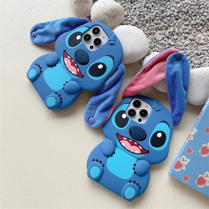 So Cute 3D Cartoon Stitch Phone Case – Soft Silicone + Plush Ears