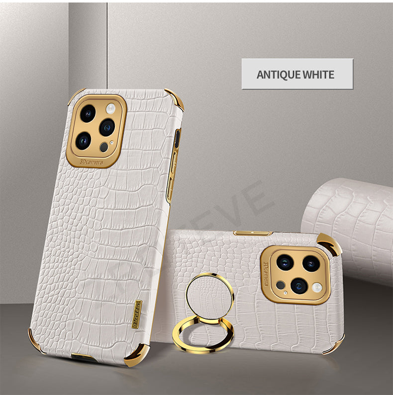 Luxury Crocodile Leather Pattern Phone Case – Gold Plating Silicone Cover